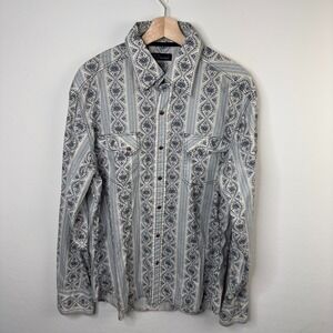 7 Diamonds Mens Size XL Blue Floral Fair Isle Print Long Sleeve Button Up Cotton